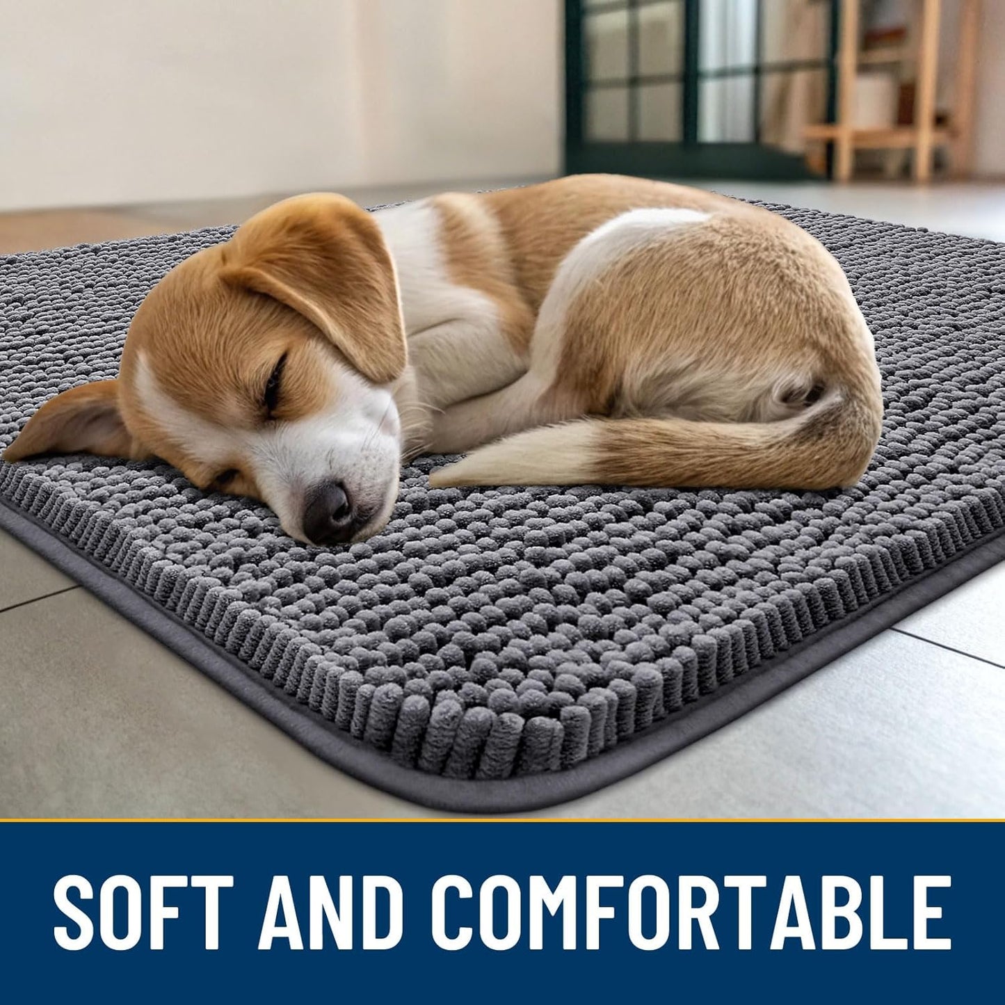 Smiry Dog Door Mat for Muddy Paws 71x46, Absorbs Moisture and Dirt Doormat, Non-Slip Washable Quick Dry Chenille Front Door Mat Indoor Entrance, Entryway Carpet for Inside Floor, Dark Grey