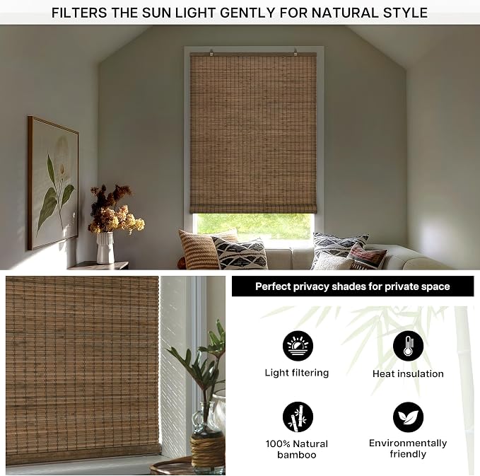 LazBlinds Cordless Bamboo Blinds, Bamboo Roll Up Shades