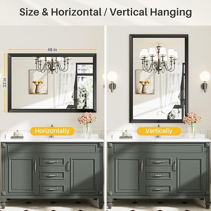 Briivue 48x32 Inch Black Bathroom Mirror