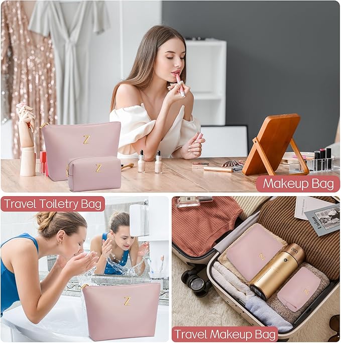 Valentine's Day Gifts for Women Girlfriend Initial Makeup Bag for Teen Girls Personalized Gifts for Friend Teacher Mom Wife Cosmetic Travel Toiletry Bag(Pink,Z)