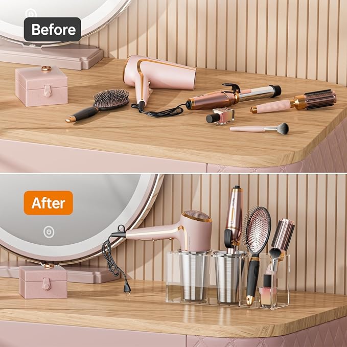 Hair Tool Organizer Acrylic: Hair Dryer Holder Wall Mount - Blow Dryer Holder Cabinet Door - Bathroom Countertop Organizer for Curling Iron Hot Styling Tools Flat Iron - Clear
