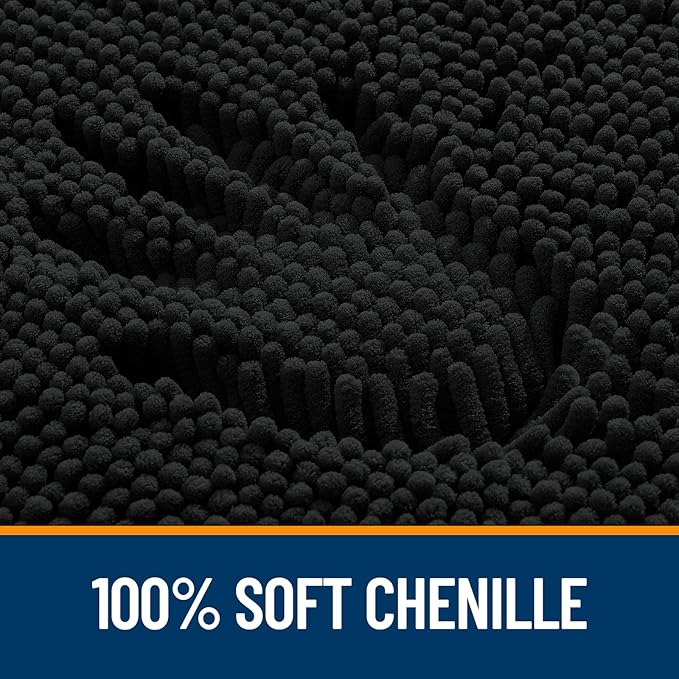 OLANLY Bathroom Rugs 59x35, Extra Soft Absorbent Chenille Bath Rugs, Rubber Backing Quick Dry, Machine Washable Bath Mats for Bathroom Floor, Tub and Shower, Home Decor Accessories, Black