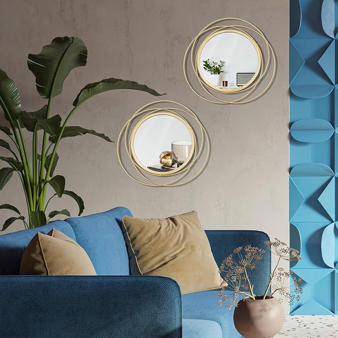 2 Set. Circle Mirrors for Wall Decor for Living Room Bedroom Bathroom Entryway