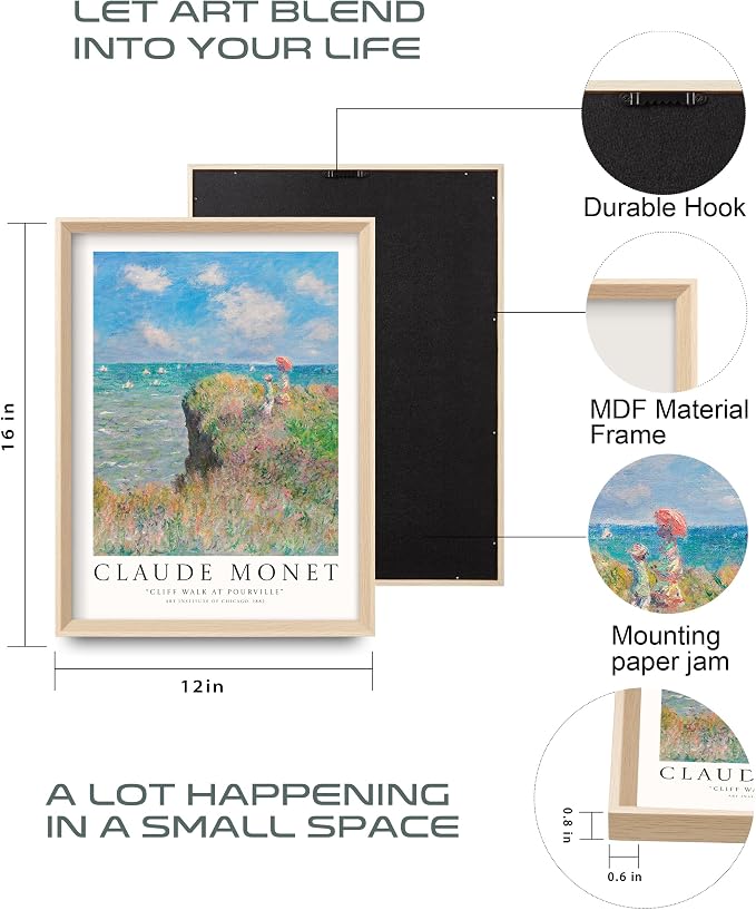HesenDot Claude Monet Framed Wall Art, 12x16in High Framed Canvas Prints