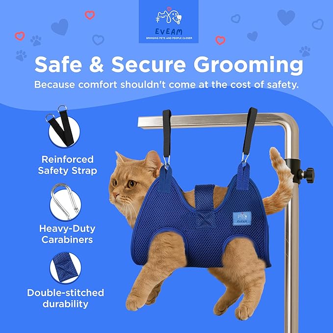Pet Grooming Hammock for Cats & Small Dogs – Nail Clipping Kit with Sling, Clippers, File, Glove, Straps & Carabiners – Ideal for Trimming & Ear Cleaning – [S/XS] (Pink, Extra-Small)