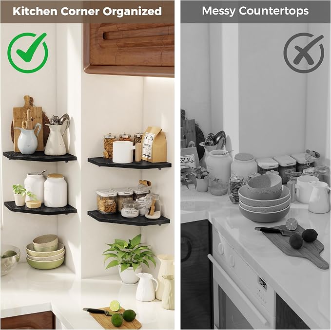 Corner Shelves 2-Pack for Bathroom & Kitchen, Space-Saving Floating Corner Wall