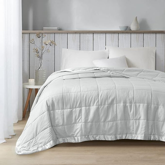 Madison Park Cambria Down Alternative Blanket, Premium 3M Scotchgard Moisture Wicking Treatment, Lightweight and Soft Bed Cover For Summer with Satin Trim, Oversized Full/Queen Gray