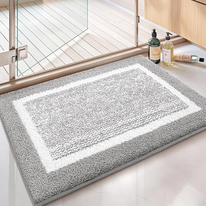 Color&Geometry Simple and Stylish Large Bath Mats for Bathroom Non Slip, 24"x36" Gray Bathroom Rugs, Absorbent, Soft, Washable, Microfiber Bath Rug Shower Mat