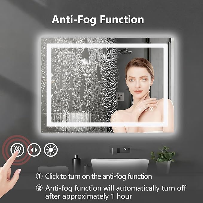 24" x 36" LED Lighted Bathroom Mirror - Backlit + Front Lit Dimmable Vanity Mirror with 3 Color Temperature, Anti-Fog, Memory Function, Shatter-Proof Tempered Glass Wall Mounted LED Mirror