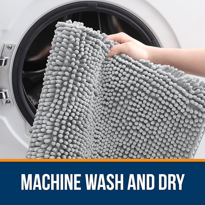 OLANLY Bathroom Rugs 24x16, Extra Soft Absorbent Chenille Bath Rugs, Rubber Backing Quick Dry, Machine Washable Bath Mats for Bathroom Floor, Tub and Shower, Home Decor Accessories, Light Grey