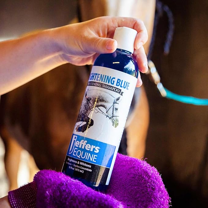 Jeffers Equine Brightening Blue Shampoo for Horses, 32 oz – Enhanced Whitening & Stain Remover, Coconut Oil, Aloe, Gentle Grooming, Detergent - Free, Enhances Coat Shine, Mane & Tail Care