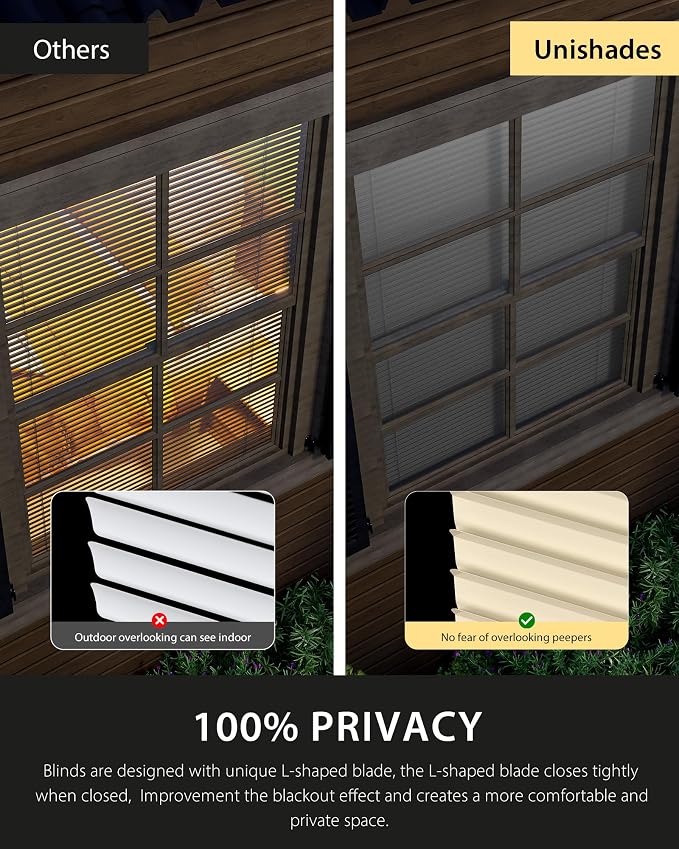 UNISHADES No Drill Blinds for Windows 1" Vinyl L-Shaped Slats Cordless Mini