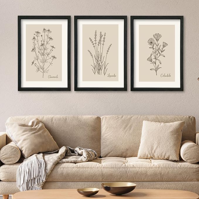 YWJKWLGS Vintage Botanical Wall Art 16x24 Inch Set Of 3 Wooded Framed