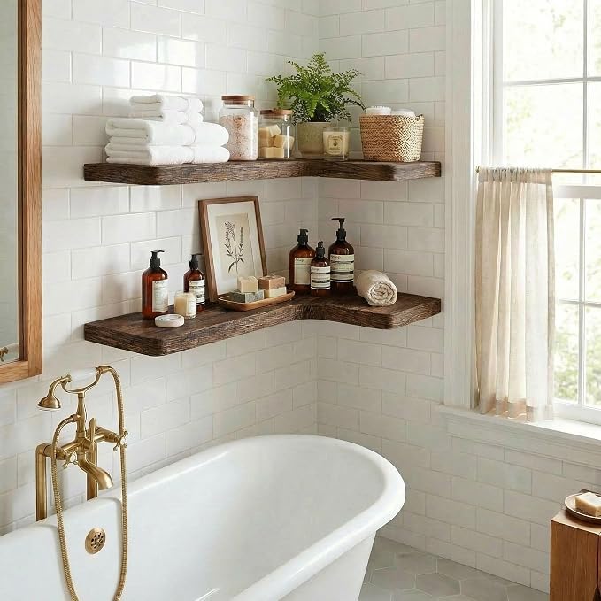 16 Inch Solid Wood Floating Corner Shelves 3 Pack