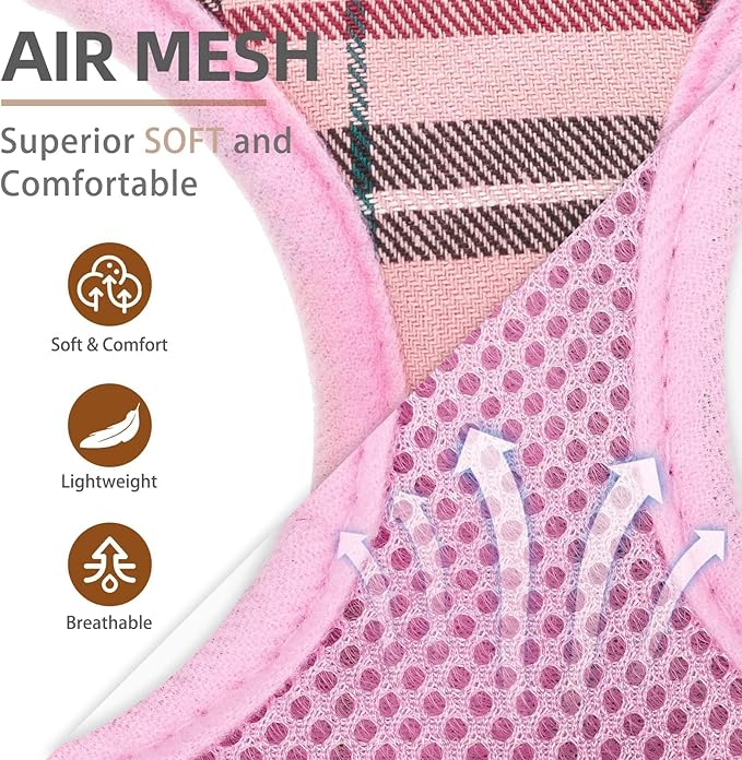 PUPTECK Soft Mesh Dog Harness and Leash Set Pet Puppy Cat Comfort Padded Vest No Pull Harnesses, Light Pink, S