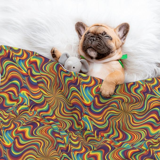 Double Sided Plush Pet Blanket for Small Large Animals, Psychedelic Infinity, Reversible Throw with Dimpled Dot Side and Flat Side for Kennels Living Rooms