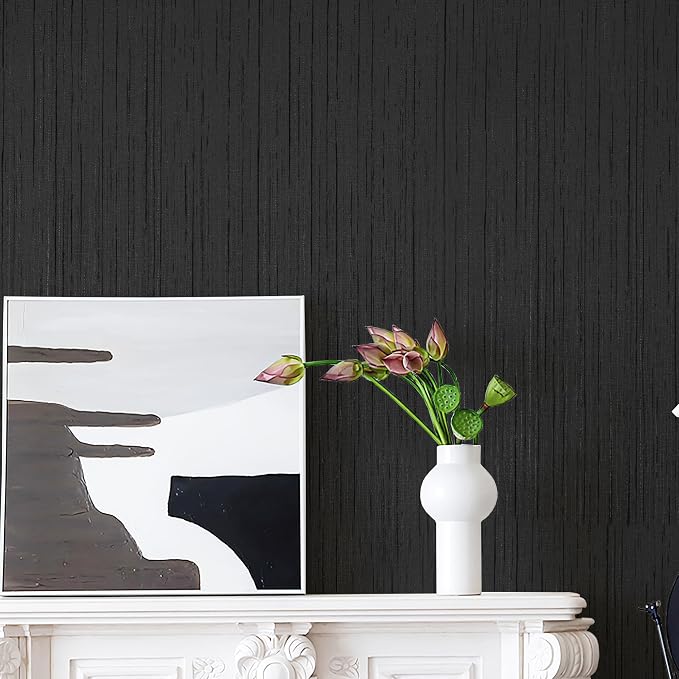Dviolet Black Grasscloth Textured Fabric Contact Paper