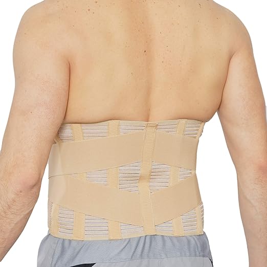 NeoTech Care Adjustable Compression Wide Back Brace Lumbar Support Belt (Beige, Size L)
