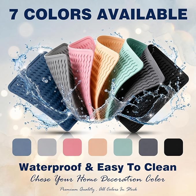 CAKETIME 2 Pack Silicone Dish Drying Mat for Kitchen Counter Under Sink Protector Organizers Cooking Baking Espresso Machine Accessories Appliance Stone Rack Trays Drain Extra Large 24"x18" Black