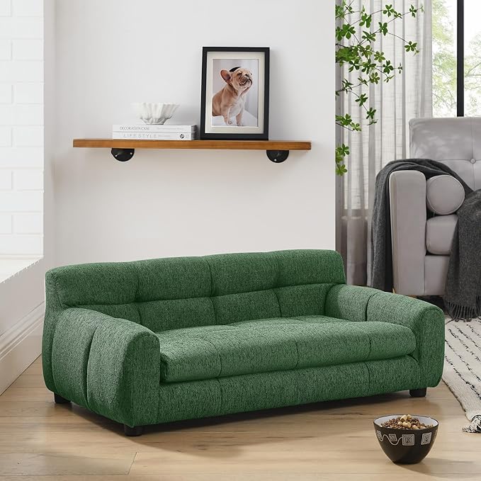 Human Dog Bed with Armrests & Backrest, Cave Dog Bed for Large Dogs, Comfortable Linen Upholstery, Short Sofa Legs for Easy Access, Durable, Stylish Camas para Perros, 38"x14.5"x22" (Green)