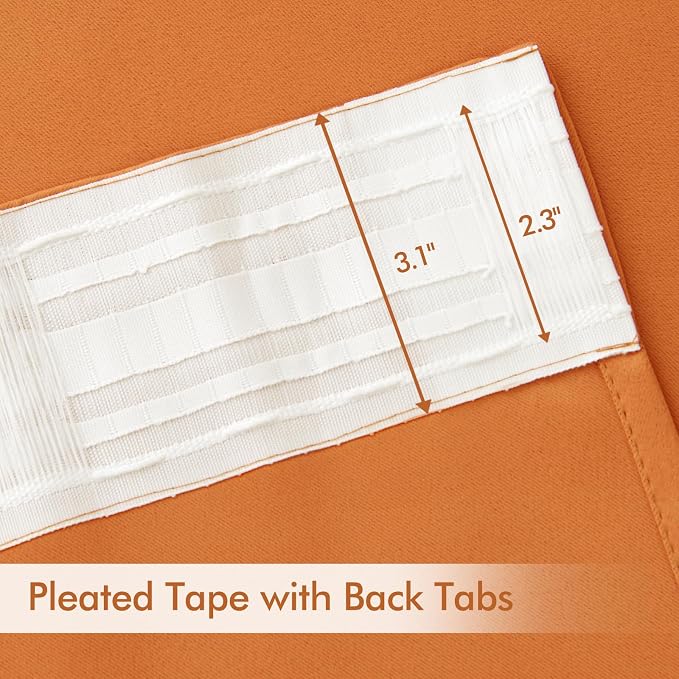 MIULEE Orange Back Tab Blackout Curtains 108 Inch Long 2 Panels Set