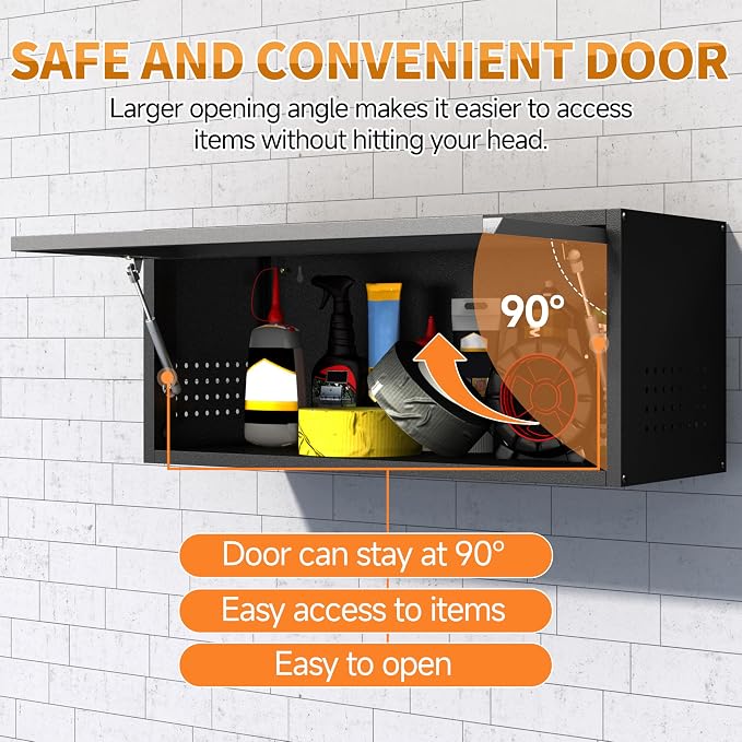 Metal Garage Wall Cabinet with Up-Flip Door, Wall-Mounted Steel Storage Cabinet