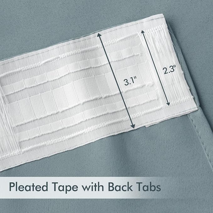 MIULEE Slate Blue Back Tab Blackout Curtains 120 Inch Long 2 Panels Set