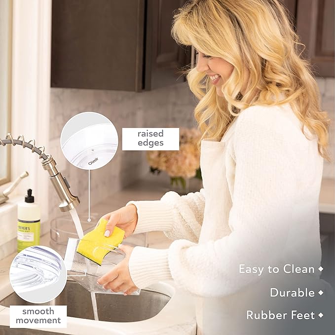Oizeir Lazy Susan Turntable - Clear Acrylic, Removable Sections, Rotates 360 Degrees. Easily Organize Your Fridge, Cabinet or Counter. Great Carousel Storage for Food, Spices, Cosmetics. (4-Sections)