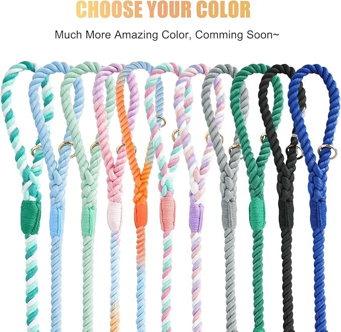 Dog Leash 6 FT Handmade Braided Cotton Rope Leashes for Small Medium and Large Dogs, New Golden Heavy Duty Metal Clasp, Grey