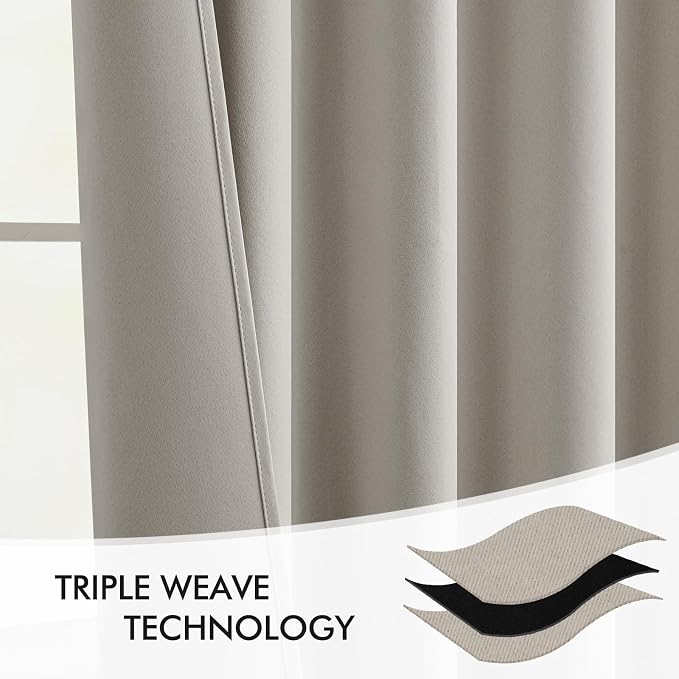 MIULEE Natural Back Tab Blackout Curtain 96 Inch Long 2 Panels Set