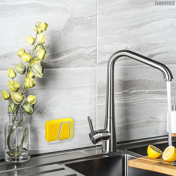 2-Pack Stainless Steel Sponge Holder for Kitchen Sink, Saves Counter Space – Compact Quick-Dry Kitchen Sink Sponge Holder – Easy Adhesive Install, Rust-Resistant | Fits Metal, Glass, Ceramic & Tile