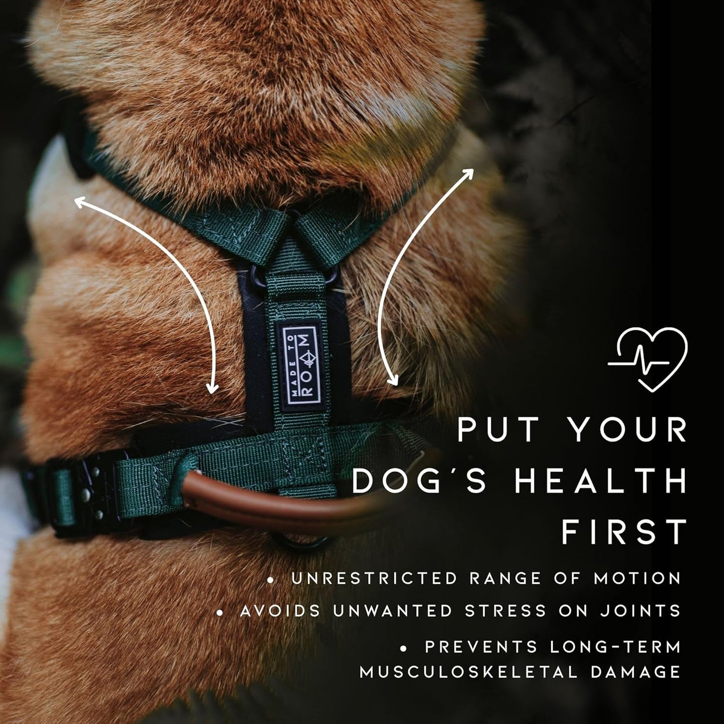MADE TO ROAM Premium Explorer Harness - Y-Shaped Dog Harness with Adjustable Durable Nylon, Soft Padding, Metal Buckles and Leather Handle for Small, Medium, Large Dogs (Arizona Heartbeat, Size 1)