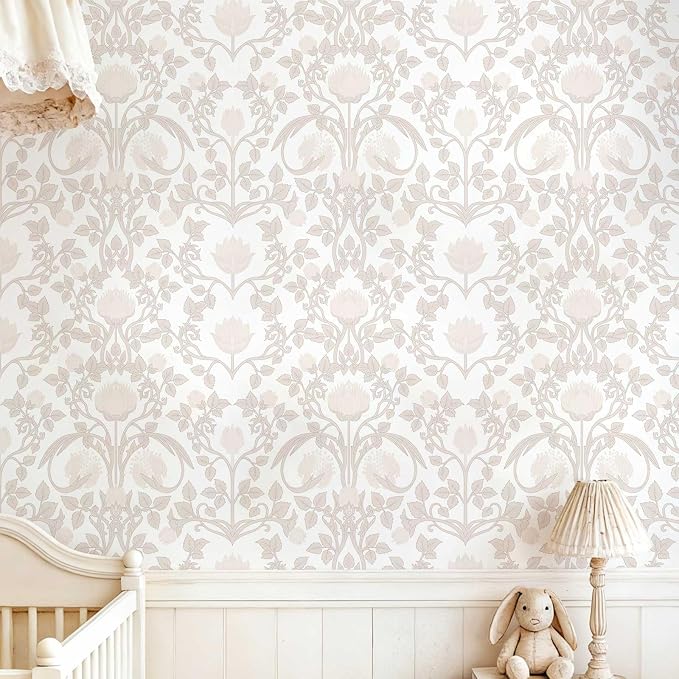 YXTII 17.3" × 393.7" Pink Peel and Stick Wallpaper, Floral Wallpaper