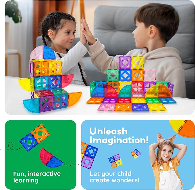 PicassoTiles Magnetic Building Block Quarter Round and Window Set Magnet Construction Toy Educational Kit Engineering STEM Learning Playset Child Brain Development Stacking Blocks Playboards