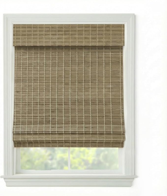 Cordless Woven Wood Roman Shades, 60W x 48H, Eastfield Ash, Sizes 20-72 Wide