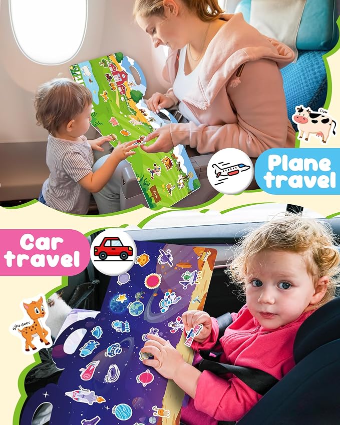 Zartores 6 Pack Jelly Reusable Sticker Book for Toddlers, Stickers for Kids | Screen-Free Travel Toys, Mess-Free Toddler Activities Toys, Airplane Car Road Trip Essentials Kids, Boys Girls Birthday Gift