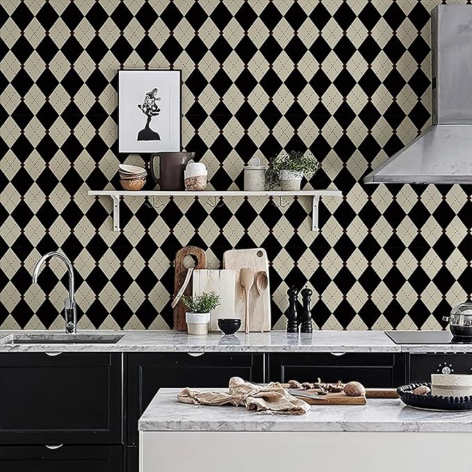 Simon&Siff Retro Peel and Stick Wallpaper Black and White Cream Wallpaper