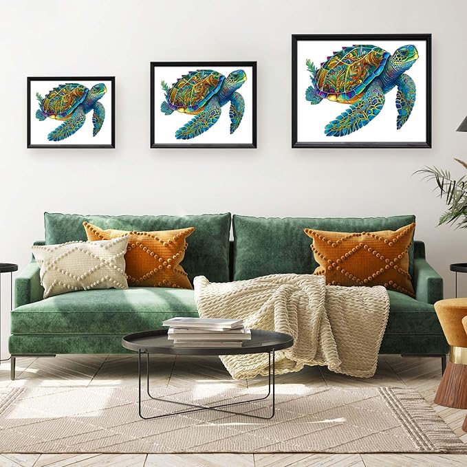 Mys Aurora Wooden Puzzles, Sea Turtle Jigsaw Puzzles 300 Pieces | 5MM Unique Shaped Wooden Puzzle for Adults and Kids, Family Game 11.3 x 13.8 Inch