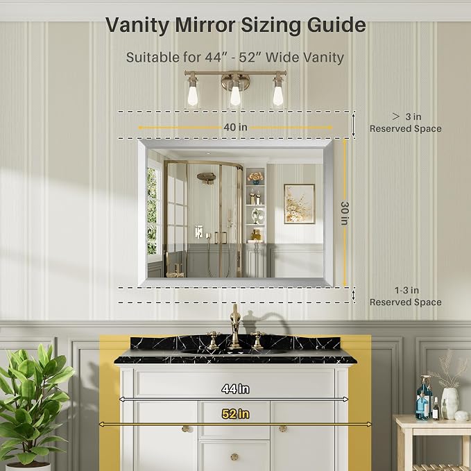 40x30 Inch Brushed Silver Bathroom Mirror