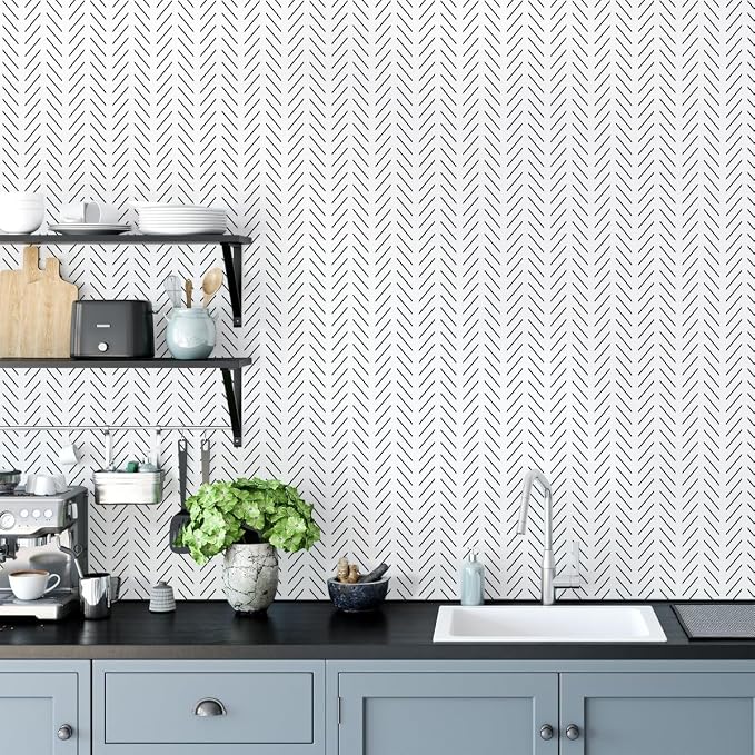 Erfoni Black and White Peel and Stick Wallpaper Modern Herringbone Contact