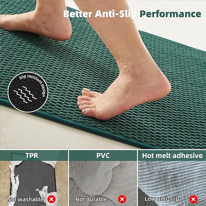 Large Bathroom Rugs Non Slip Washable Bath Rugs Super Absorbent Bathroom Rug Thin Quick Dry Low Pile Bath Mats, Dark Green 36"x48"