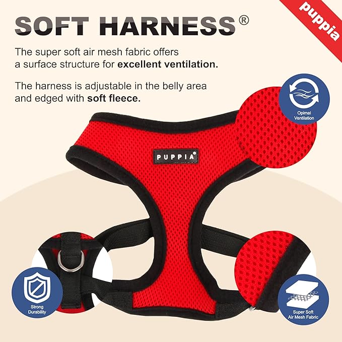 Puppia Soft Dog Harness No Choke Over-The-Head Triple Layered Breathable Mesh Adjustable Chest Belt and Quick-Release Buckle, Purple, Large