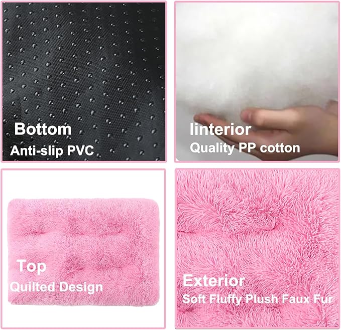 Dog Crate Mat, Dog Bed for Large Dogs, Comfy Fluffy Kennel Pad Anti-Slip for Dog beds & Furniture, Quilted Dog Bed for Pets for Medium/Small Dogs Cats (Color : Pink 3, Size : 43x29)