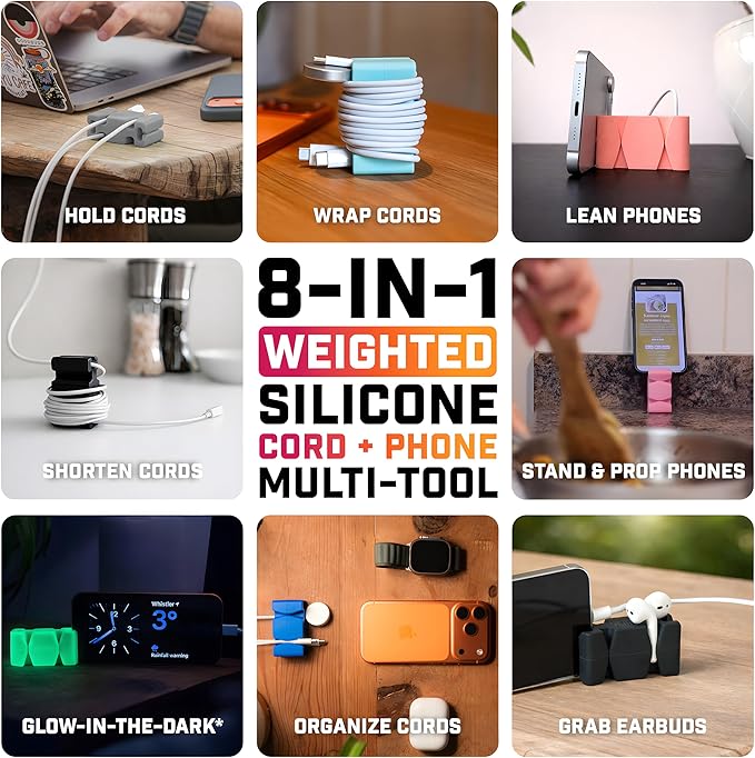 CordBrick 6PK Silicone & Steel Weighted Cord Holders for Bedside. Travel Phone Cable Organizers. Multiuse iPhone Accessories. Small Gifts for Him, College Student. Tech Gadgets for Teenagers. Pink