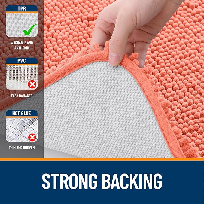 OLANLY Bathroom Rugs 70x46, Extra Soft Absorbent Chenille Bath Rugs, Rubber Backing Quick Dry, Machine Washable Bath Mats for Bathroom Floor, Tub and Shower, Home Decor Accessories, Coral