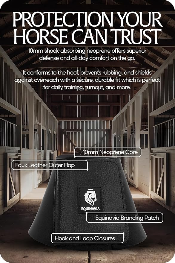 Equinavia Toki Bell Boots for Horses | Neoprene Overreach Boots - Black - XL