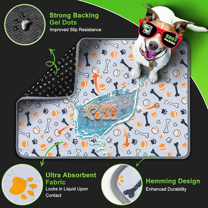 Hompet Washable Pee Pads for Dogs, 51"x33", 2-Pack Thick Heavy Absorbency Reusable, Non-Slip, Green, Pet Training Pads for Puppy Playpen, Crate, Potty, Floor, Bed, Sofa