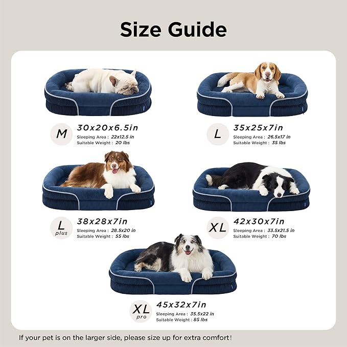 Bedsure XL Orthopedic Dog Beds Large Sized Dog - 360° Oval Bolster Large Dogs Bed for Senior Dogs with Waterproof Washable Cover, Extra Large Pet Sofa Couch with Ultra-Soft Fleece, Navy Blue, 42"