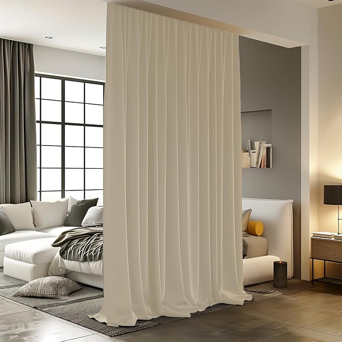 Room Divider Curtains for Ceiling Track Rod, 4.3 ft Wide x 10 ft Tall, Cream
