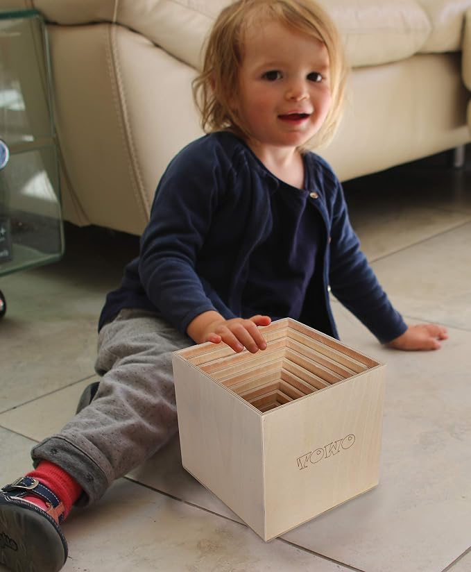 TOWO Wooden Stacking Boxes, Natural Wood Sorting Cups for Toddlers | Wooden stacking cubes support nesting, sorting and early learning; Montessori toy for toddlers age 2+